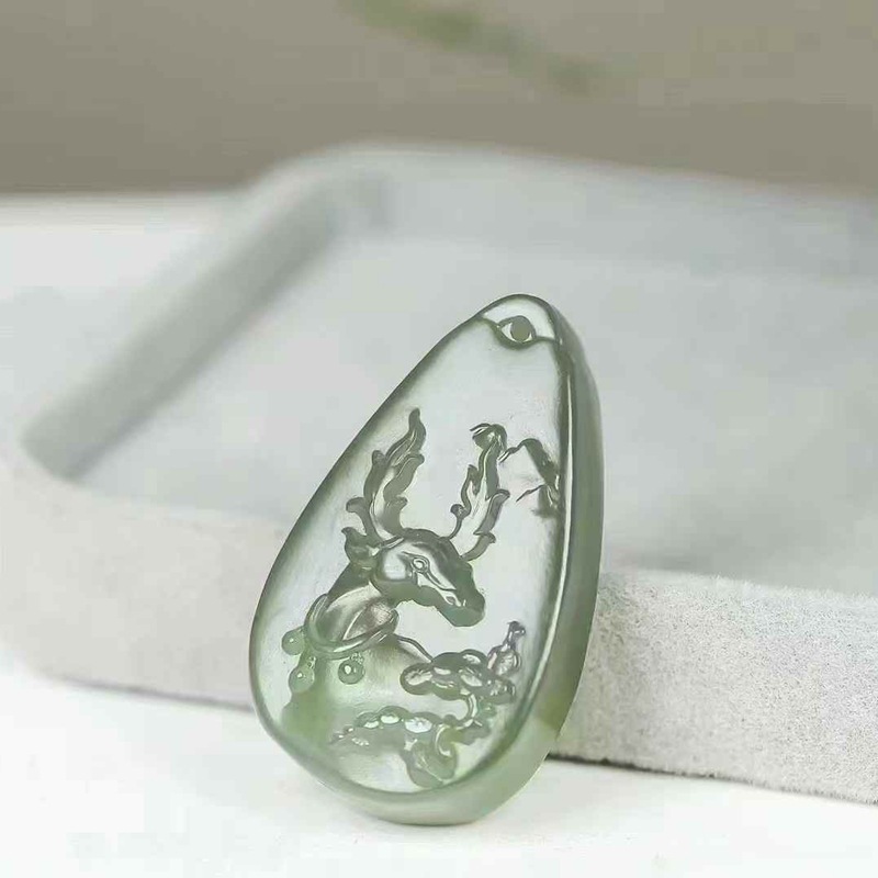 和田玉工廠店玉石工藝品天然新疆和田玉青海料湖水綠鹿玉石吊墜